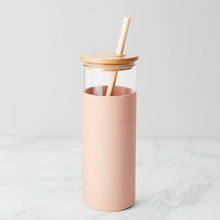 Load image into Gallery viewer, Glass and Bamboo Water Bottle with Straw
