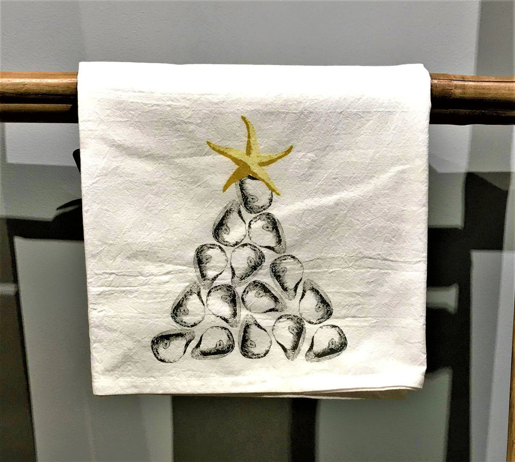 Holiday Watercolor Oyster Tree Kitchen Towel
